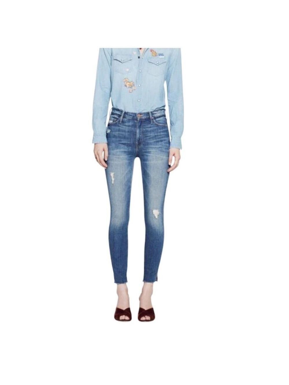 MOTHER The Vamp Fray distressed skinny jeans in Natural Born Trouble 25